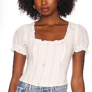Free People Women SZ M Serotonin Ivory Corset Top Cottage Romantic Boho Peasant